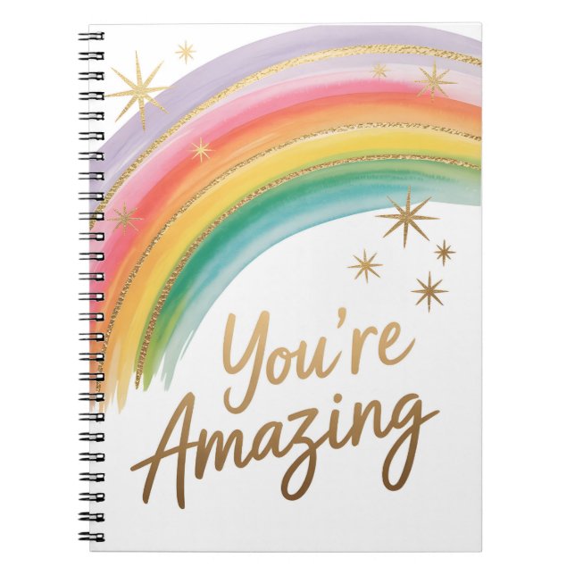Caderno Espiral Arco-íris com Glitter Dourado e Texto "Você é Incr (Frente)