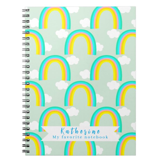 Caderno Espiral Arco-íris com Nuvem Azul (Frente)