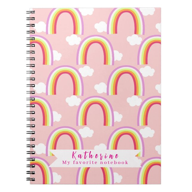 Caderno Espiral Arco-íris com Nuvem Rosa (Frente)