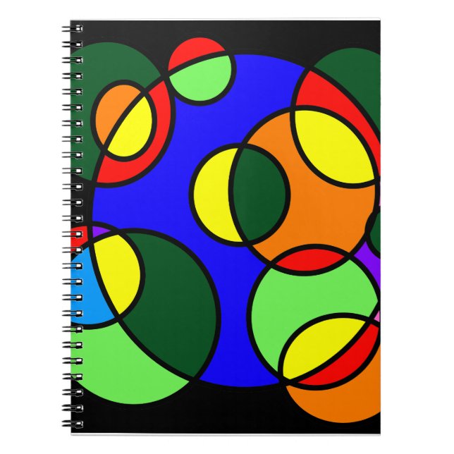 Caderno Espiral Arco-íris cores círculos (Frente)