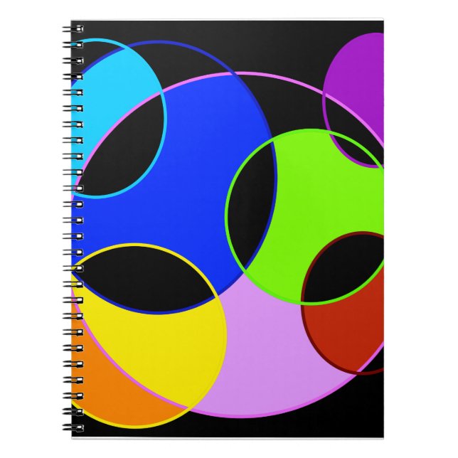 Caderno Espiral Arco-íris cores círculos design (Frente)