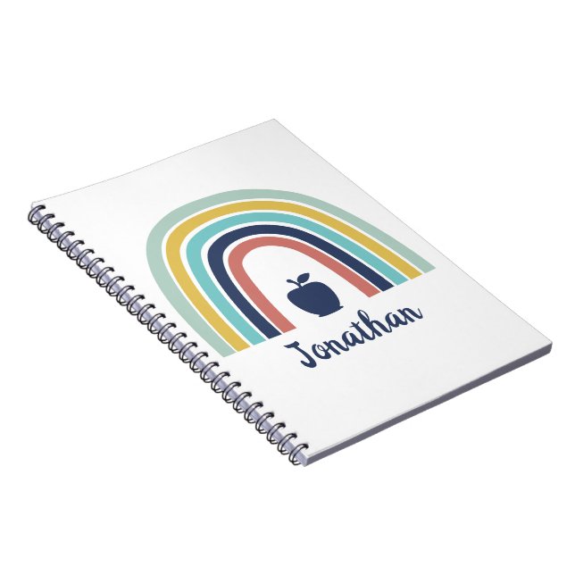 Caderno Espiral Arco-íris de frutas maçã boho moderno personalizad (Lado Direito)