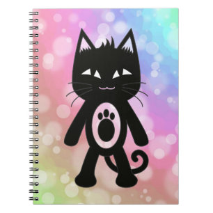 Caderno Espiral Arco-íris de Kawaii e gato preto
