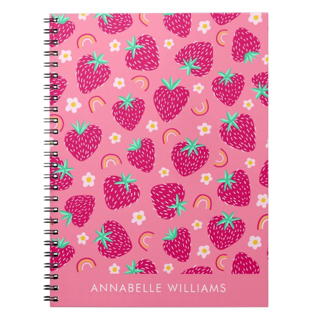 Caderno Espiral Arco-íris de morango de verão e margarida (Frente)