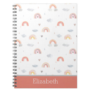 Caderno Espiral Arco-Íris e Nuvens Cute Boho