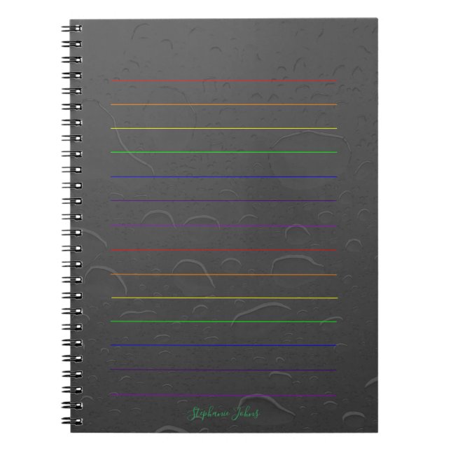 Caderno Espiral Arco-Íris Linhas Personalizadas Nome Cinza Arte de (Frente)