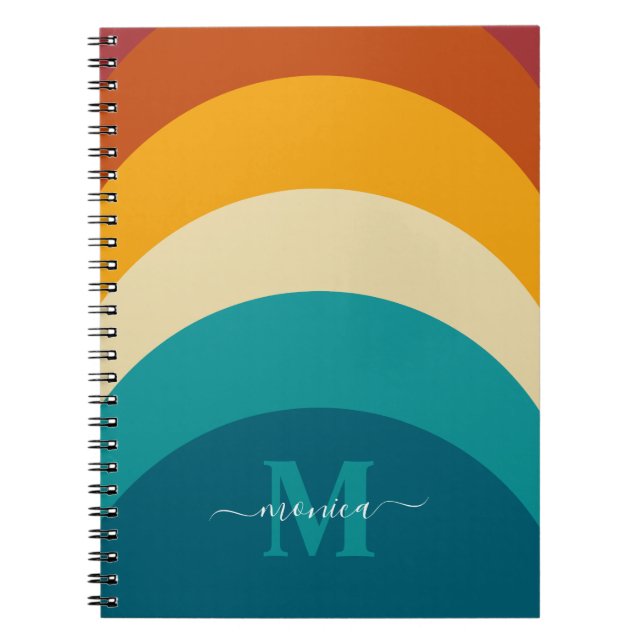 Caderno Espiral Arco-Íris Monograma Nome Personalizado Retroativo  (Frente)