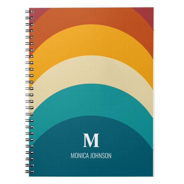 Caderno Espiral Arco-Íris Monograma Nome Personalizado Retroativo  (Frente)
