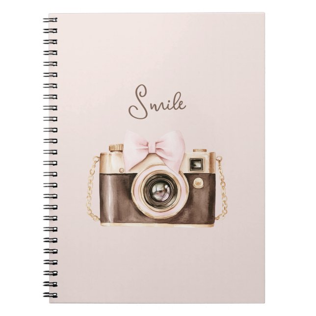 Caderno Espiral Arco Rosa Câmera Marrom Sorriso (Frente)