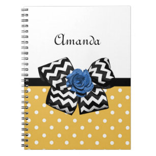 Caderno Espiral Arco Rosa Chevron Azul Pontos Amarelos Cons com No