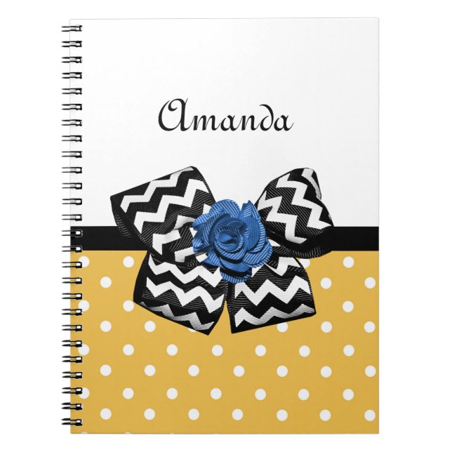 Caderno Espiral Arco Rosa Chevron Azul Pontos Amarelos Cons com No (Frente)