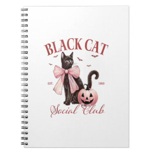 Caderno Espiral Arco Rosa do Clube Social do Halloween de Gato Neg