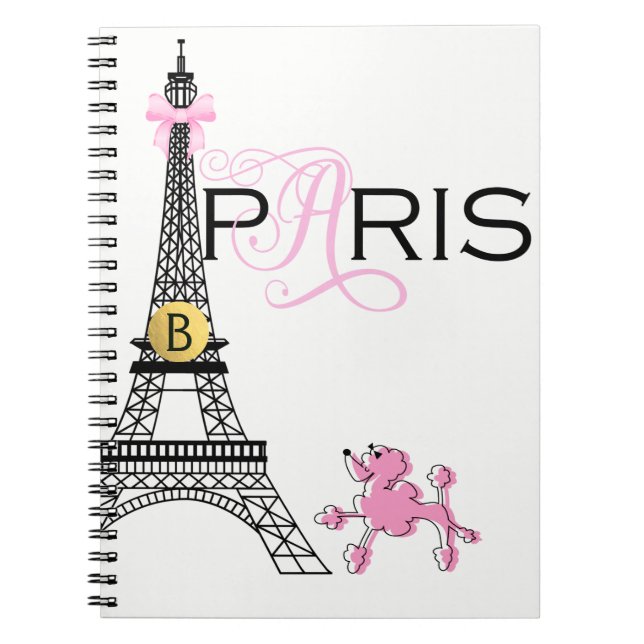 Caderno Espiral Arco rosa Torre Eiffel Paris França Poodle Chic (Frente)