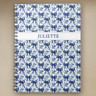 Caderno Espiral Arcos Azuis Florais Elegante Vintage