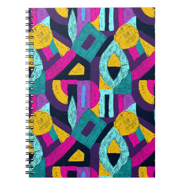 Caderno Espiral Arcos retrorreflectores: pop geométrica. (Frente)