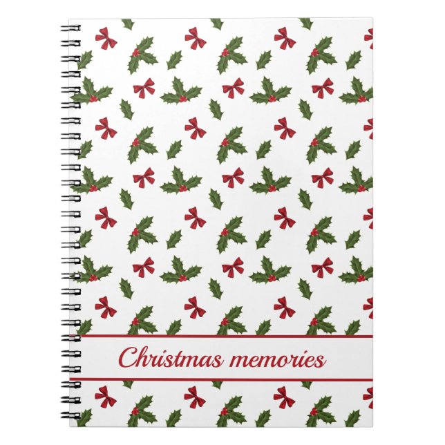 Caderno Espiral Arcos Vermelhos E Folhas De Natal Padrão E Texto (Frente)