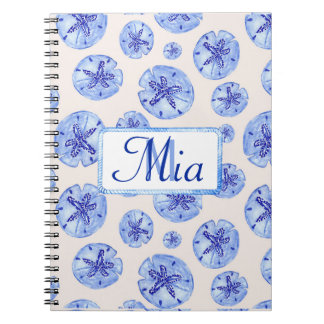 Caderno Espiral Areia azul dólar aquarela nome personalizado do mo