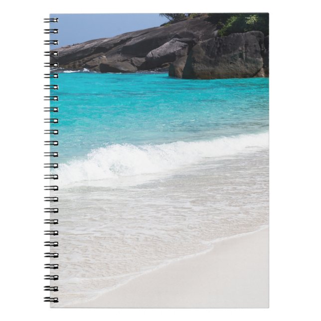 Caderno Espiral Areia branca semelhante e mar azul-turquesa (Frente)