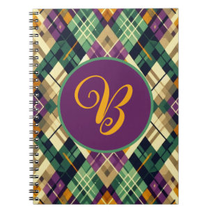 Caderno Espiral Argyle Mardi Gras verde-roxo amarelo