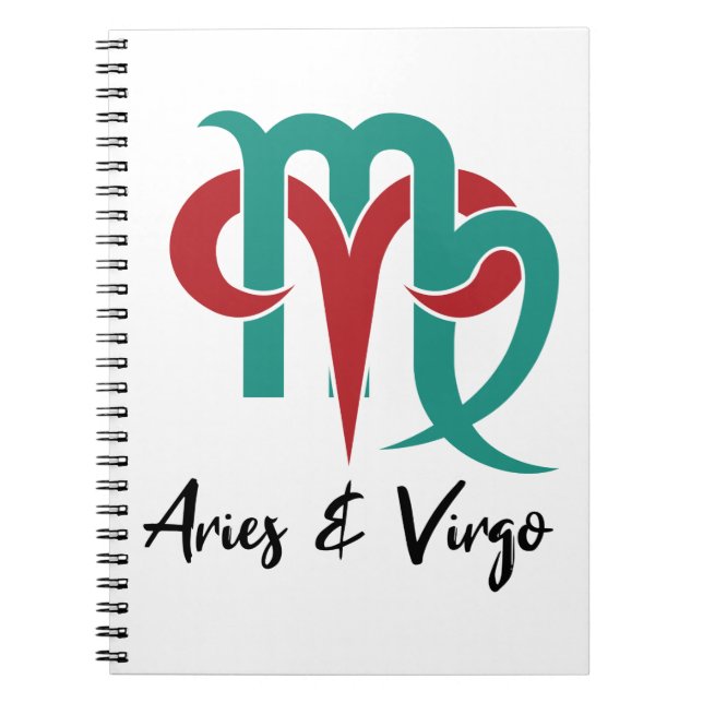 Caderno Espiral Aries e Virgo Casal Zodótopo Horoscópio (Frente)