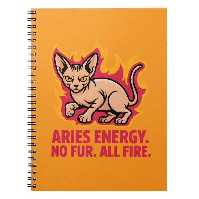Caderno Espiral Aries Energy Sphynx Cat Fire Illustration (Frente)