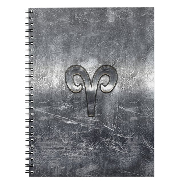 Caderno Espiral Aries Símbolo Zodiac no Estilo de Aço Prateado (Frente)