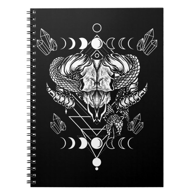 Caderno Espiral Aries Skull Wicca Occulcent Moon Witchcraft (Frente)