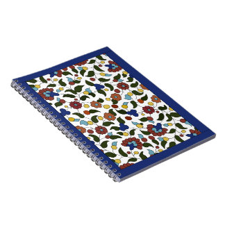 Caderno Espiral Armênio Floral Impressão - Marinho Azul e Branco