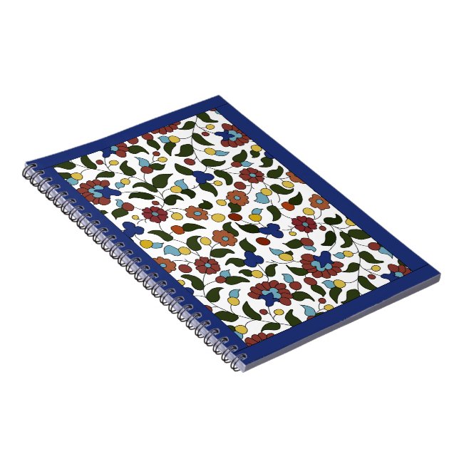Caderno Espiral Armênio Floral Impressão - Marinho Azul e Branco (Lado Direito)