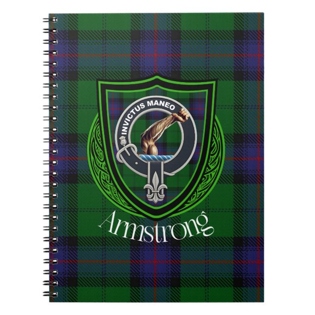 Caderno Espiral Armstrong Scottish Clan Tartan e Crest (Frente)