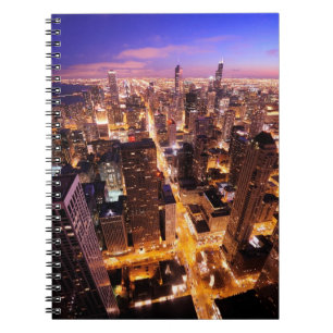 Caderno Espiral Arquitectura da cidade na noite de Chicago
