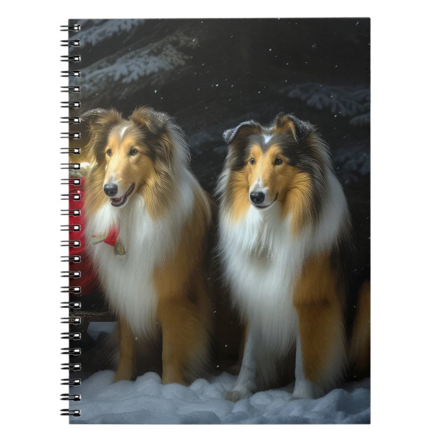 Caderno Espiral Arranjo de Natal de Collie Snowy Sleigh (Frente)