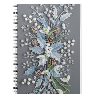 Caderno Espiral Arranjo Floral de Neve de Inverno Geada