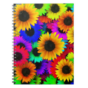 Caderno Espiral Array alegre de girassóis coloridos