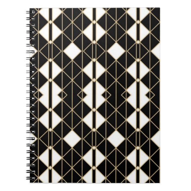 Caderno Espiral Art Deco Black and Gold Geometric luxury (Frente)