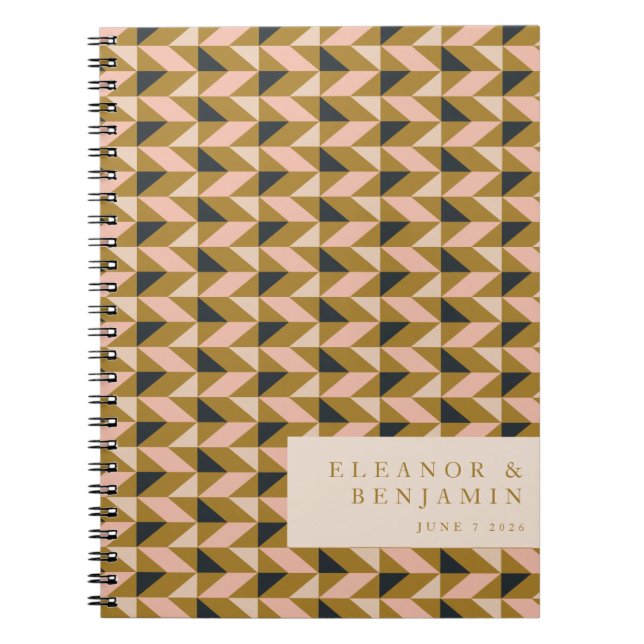 Caderno Espiral Art Deco Blush Dourado Casamento Preto Personaliza (Frente)