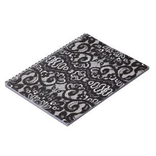 Caderno Espiral Art Deco Bohemian Chic floral Gótica lace negro