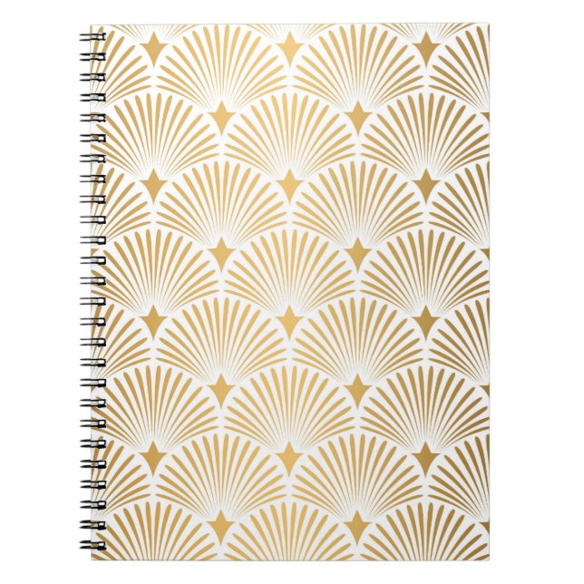 Caderno Espiral Art Deco: Elegância Dourada-Branca. (Frente)