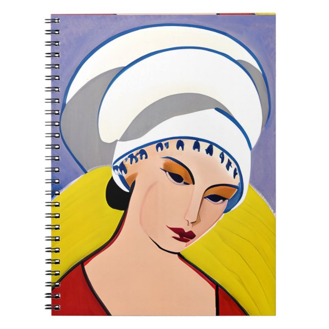Caderno Espiral Art Deco Modern Lady in a Turban (Frente)