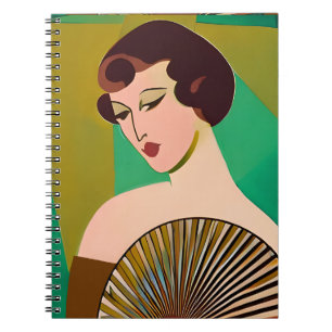 Caderno Espiral Art Deco Modern Lady with a Fan