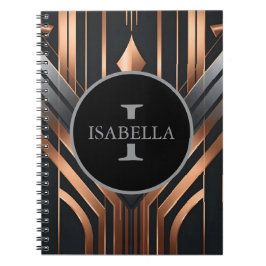 Caderno Espiral Art Deco Monogram Circle Name Design