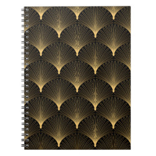 Caderno Espiral Art Deco: padrão de ouro preto.