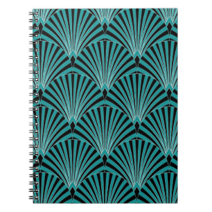 Caderno Espiral Art Deco: padrão de ventoinhas verdes.