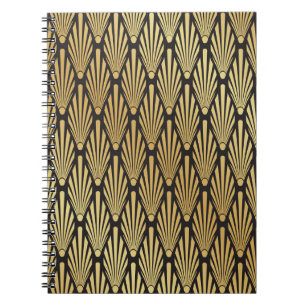 Caderno Espiral Art Deco Palms: Preto Dourado.