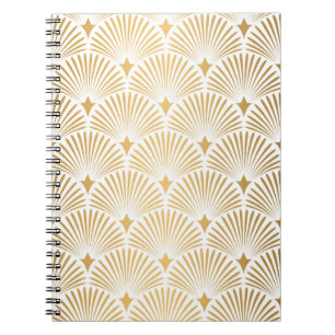 Caderno Espiral Art Deco Pattern. Serralheiro branco e dourado