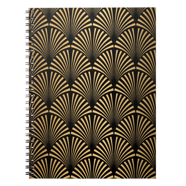 Caderno Espiral Art Deco Pattern. Serralheiro preto sem costura e  (Frente)