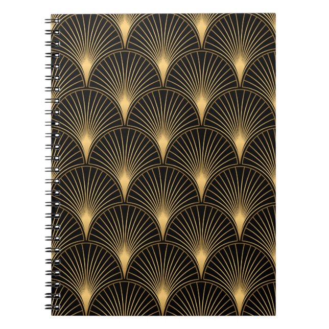 Caderno Espiral Art Deco Pattern. Serralheiro preto sem costura e  (Frente)