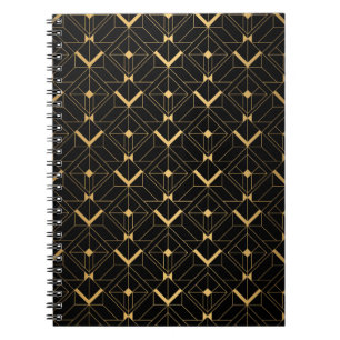 Caderno Espiral Art Deco Pattern. Serralheiro preto sem costura e