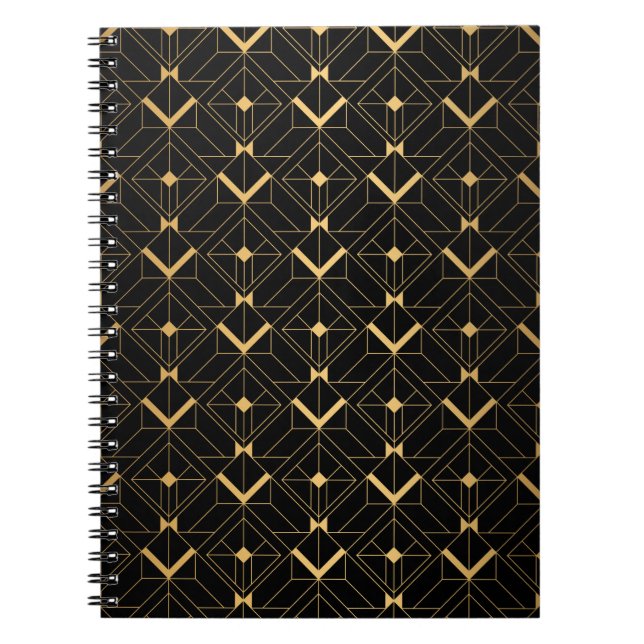 Caderno Espiral Art Deco Pattern. Serralheiro preto sem costura e  (Frente)