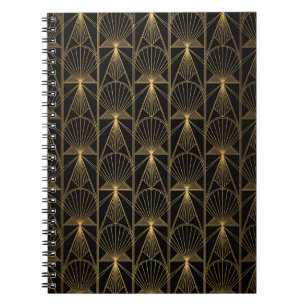 Caderno Espiral Art Deco Pattern. Serralheiro preto sem costura e 
